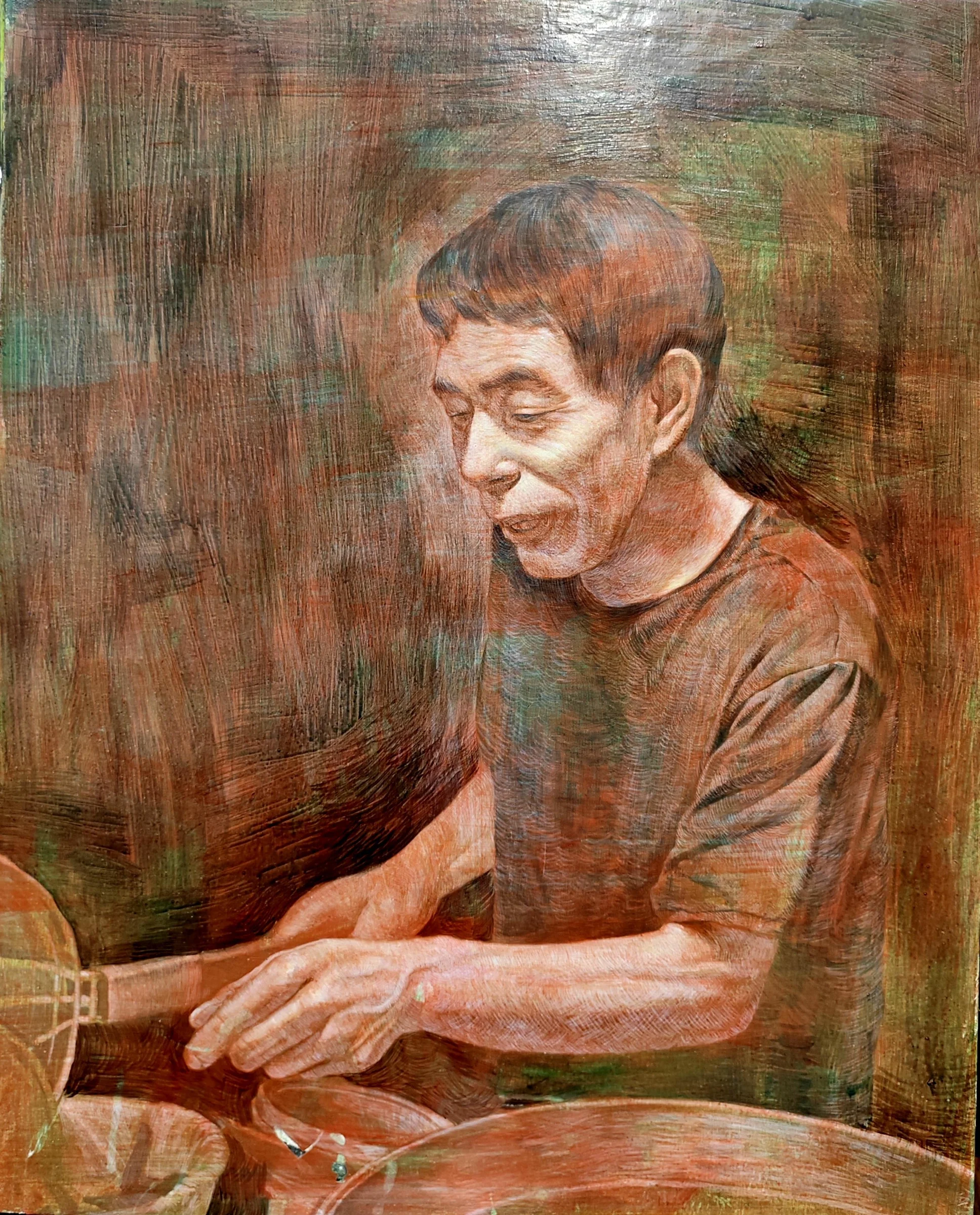 《校门外卖麻辣烫的大爷》，人物绘画